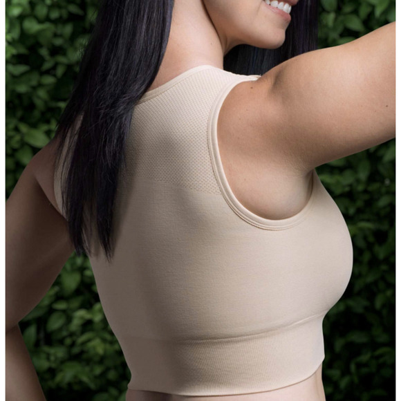 Prairie Wear Hugger Prima Full Zip Crop Post-Surgical Bra Beige Women's Size M - Picture 2 of 6